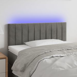 Cabeceira de cama c/ luzes LED tecido 90x5x78/88 cm cinza-claro