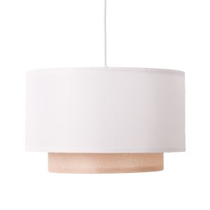 Luminária de teto com tela têxtil branca e ratan ø 40 cm - E27 blanco