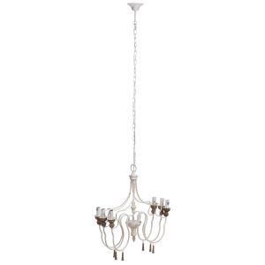Candeeiro de teto em madeira e metal branco envelhecido 68x60x64h cm