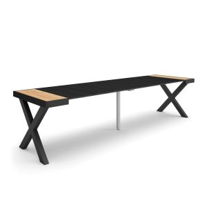 Mesa extensível, 58/302x90x73cm, carvalho e preto, pés de madeira rf2836