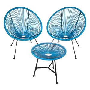 Set de 2 cadeiras de jardim com mesa de estilo retro acapulco azul