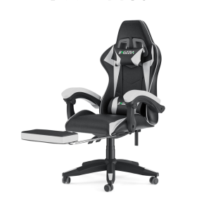 Cadeira de jogos a com apoio para os pés, cadeira ergonómica - preto/branco