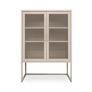 Aparador alto  metal kai alt.120cm com 2 portas de tela bege.