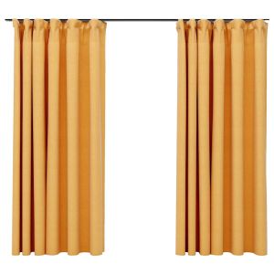 Cortinas opacas aspeto linho c/ ganchos 2 pcs 140x175cm amarelo