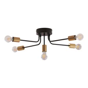 Candeeiro de teto benfleet 5xE27 altura 21cm preto/latão colorido [lux.pro]