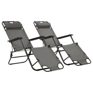 vidaXL tumbonas plegables con reposapiés 2 unidades acero gris