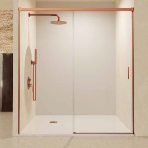 Porta de duche 1 porta 1 lateral | ouro rosa 135cm (adap.131,1-136)