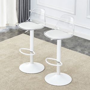 Conjunto de 2 bancos de bar reguláveis branco e transparente 360°