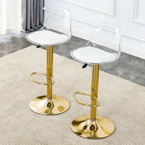 Conjunto de 2 bancos altos giratórios 360° dourado e transparente