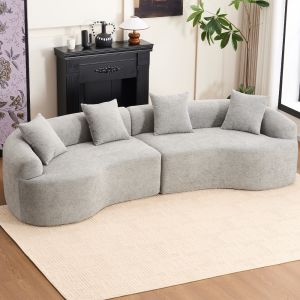 Sofá de canto modular em chenille cinzento 4 lugares design curvo