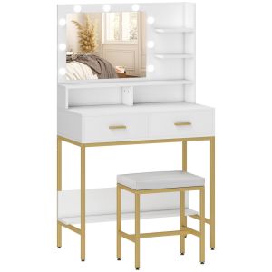 Toucador de maquilhagem com luz 80x40x138 cm color blanco Homcom