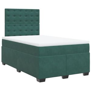 vidaXL cama box spring con colchón terciopelo verde oscuro 120x190 cm