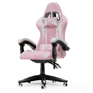 Cadeira de jogos a, cadeira ergonómica com apoio - rosa/branco