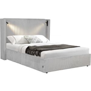 Cama de casal em veludo cotelê com cômoda integrada e abajur "cortina" - 16