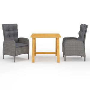 vidaXL juego de comedor de jardín de 3 piezas gris