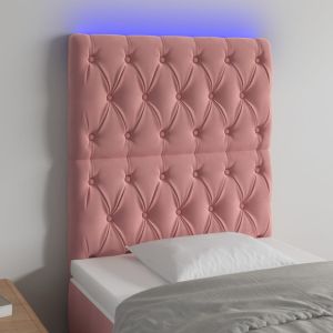 Cabeceira de cama c/ luzes LED veludo 80x7x118/128 cm rosa