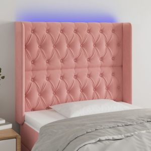 Cabeceira de cama c/ luzes LED veludo 93x16x118/128 cm rosa ptob4348