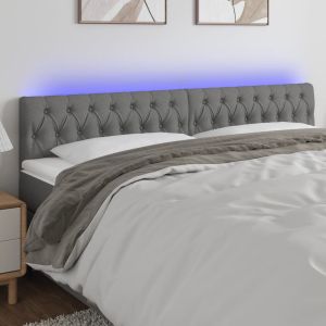 Cabeceira de cama c/luzes LED tecido 200x7x78/88cm cinza-escuro ptob5237
