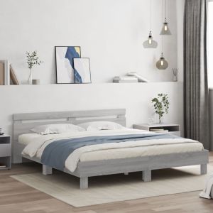 Cama c/ cabeceira/luzes LED 200x200cm cinzento sonoma seaw9148