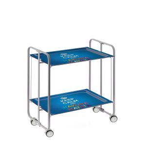 Carrinho de serviço dobrável bauhaus, armação de metal cinza, 2 bandejas
