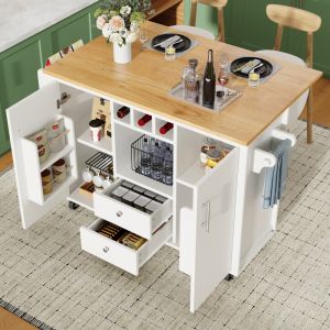 Ilha de cozinha com mesa rebatível em mdf e metal branca