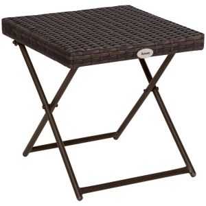 Mesa quadrada dobrável 40x40x40 cm vime pe, aço color marrón Outsunny