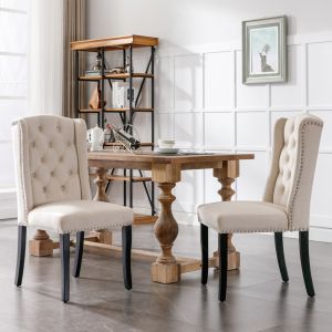Cadeira de jantar em veludo beige conjunto de 2 com pernas em carvalho