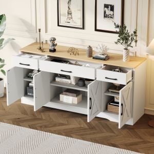 Aparador branco com 3 gavetas e 4 portas 75x160x37cm