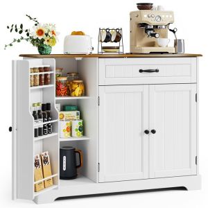 Buffet de cozinha branco e madeira - 1 gaveta 3 portas - 105x40x84,5 cm