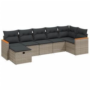 vidaXL set de sofás de jardín 7 piezas con cojines ratán pe gris