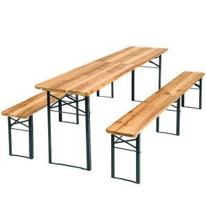 Conjunto de mesa e bancos de madeira dobráveis 3 peças 219 cm