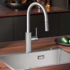 Torneira de cozinha extraível - aço inox escovado - rotativa - ducha 40 cm