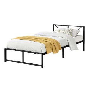 Cama individual meran com estrado e cabeceira aço 90x200 cm preto
