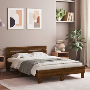 Cama cabeceira/luzes LED 135x190 cm carvalho castanho