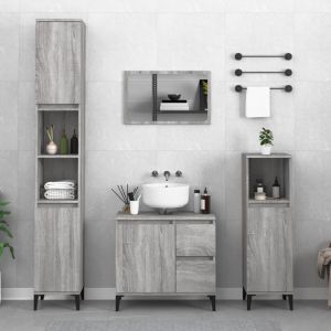 3 pcs conjunto móveis wc derivados de madeira cinzento sonoma