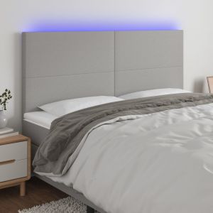 Cabeceira cama c/ luzes LED tecido 200x5x118/128cm cinza-claro ptob9409