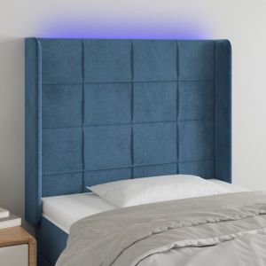 Cabeceira cama c/ luzes LED veludo 83x16x118/128 cm azul-escuro ptob1230