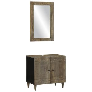 2 pcs conj. Móveis p/ casa de banho madeira mangueira maciça ptr7757