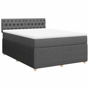 vidaXL cama box spring con colchón tela gris oscuro 140x200 cm