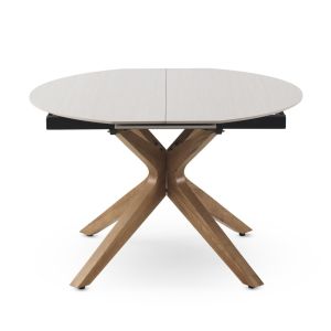 Mesa redonda extensível 120/160x90 com base em madeira de car, 120x120x77cm
