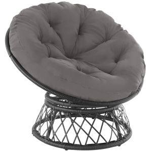 Asiento de rattan giratório com un gran almofada, 92 x 80 x 80.5 cm, preto