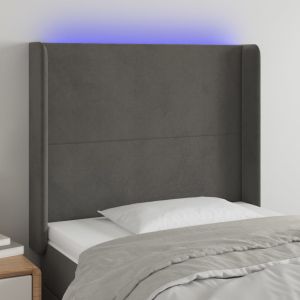 Cabeceira cama c/ luzes LED veludo 83x16x118/128cm cinza-escuro ptob5308