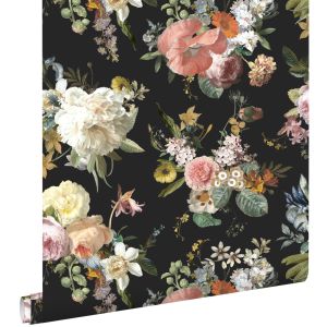 Estahome papel de parede flores vintage preto 53 cm x 10.05 m