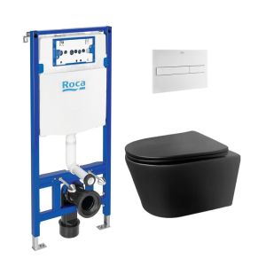 Pack cisterna roca duplo e botão branco mate com sanita lia preta