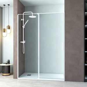 Ecrã de duche frontal 1 porta dobrável 1 fixo branco de 85 cm