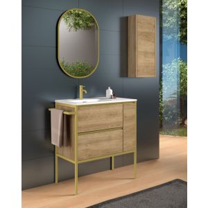 Móvel banho de chão com lavatório em cerâmica  | carvalho natural ouro 80cm