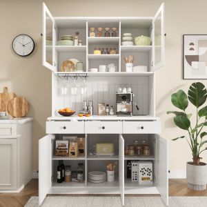 Armário buffet alto portas vidro tomadas branco 120x40x191cm