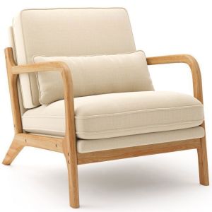 Poltrona escandinava em linho bege, 1 peça, 65x82x75 cm