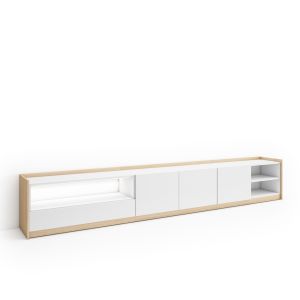 Móvel de tv, 310x37x50cm, branco e carvalho soft, LED rf4861