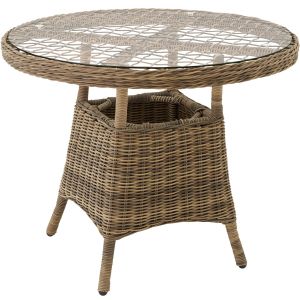 Mesa de jardín, alumínio e rattan, placa de vidrio 91 x 73,5 cm natural